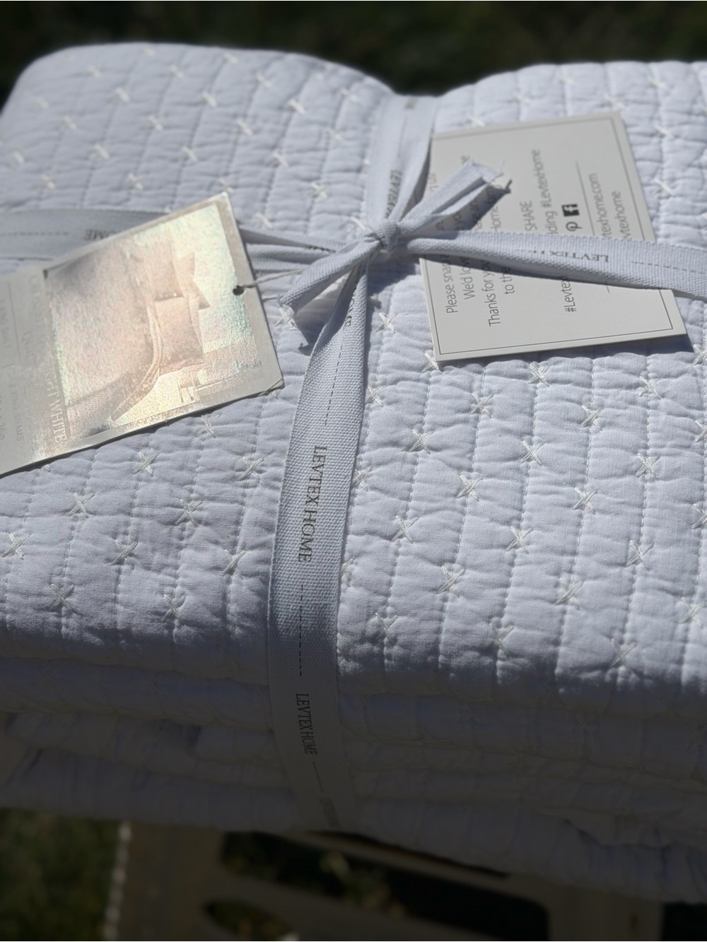 Levtex Home Luxury Cross Stitch Reversible King/Cal King Quilt Set Bright White - Picture 2 of 8